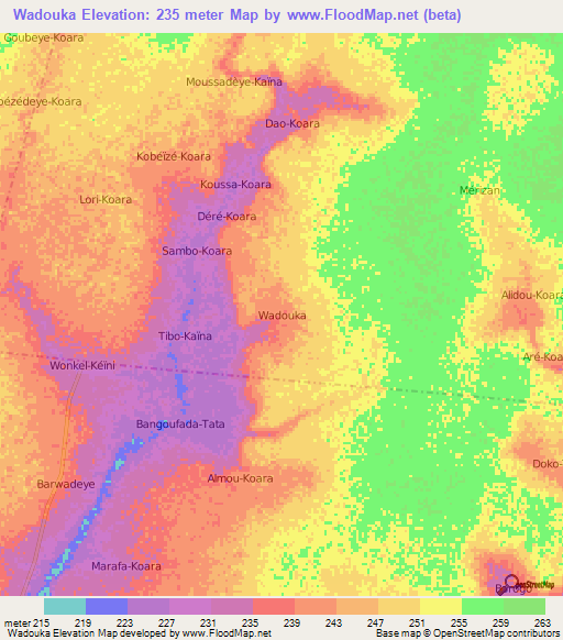 Wadouka,Niger Elevation Map