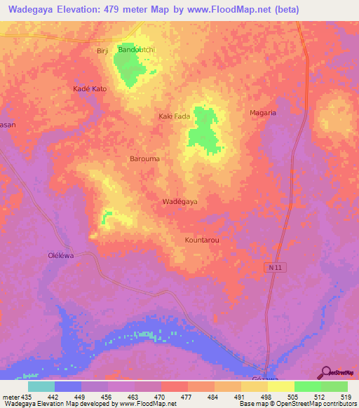 Wadegaya,Niger Elevation Map