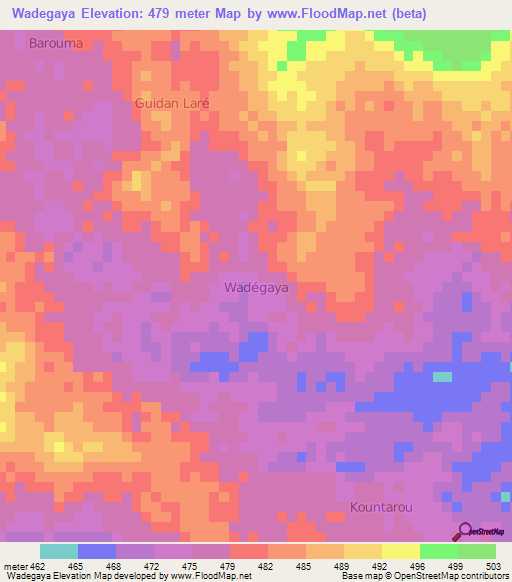 Wadegaya,Niger Elevation Map