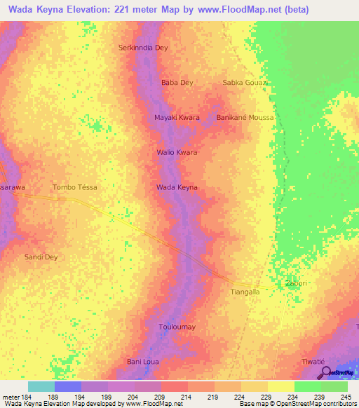 Wada Keyna,Niger Elevation Map