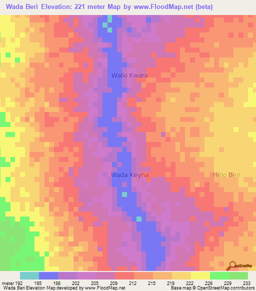 Wada Beri,Niger Elevation Map