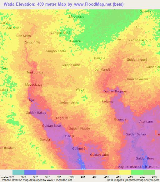 Wada,Niger Elevation Map