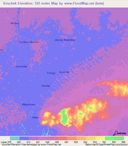 Vouchek,Niger Elevation Map