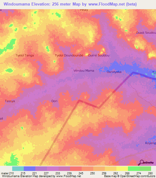 Windoumama,Niger Elevation Map