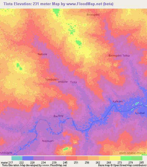 Tiota,Niger Elevation Map