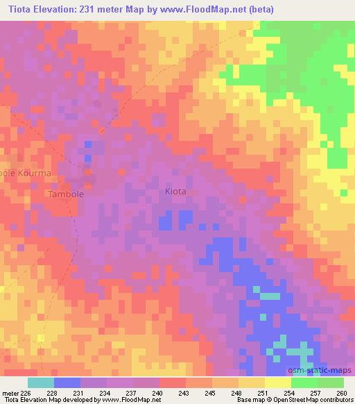 Tiota,Niger Elevation Map