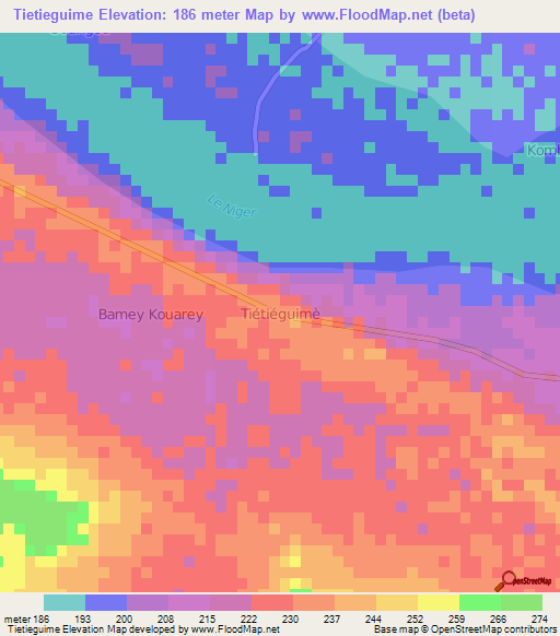 Tietieguime,Niger Elevation Map