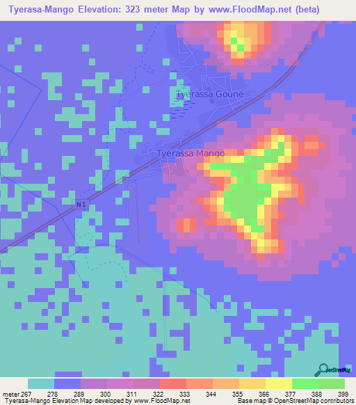 Tyerasa-Mango,Niger Elevation Map