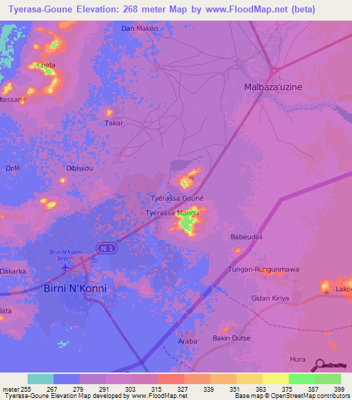 Tyerasa-Goune,Niger Elevation Map