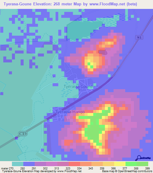 Tyerasa-Goune,Niger Elevation Map