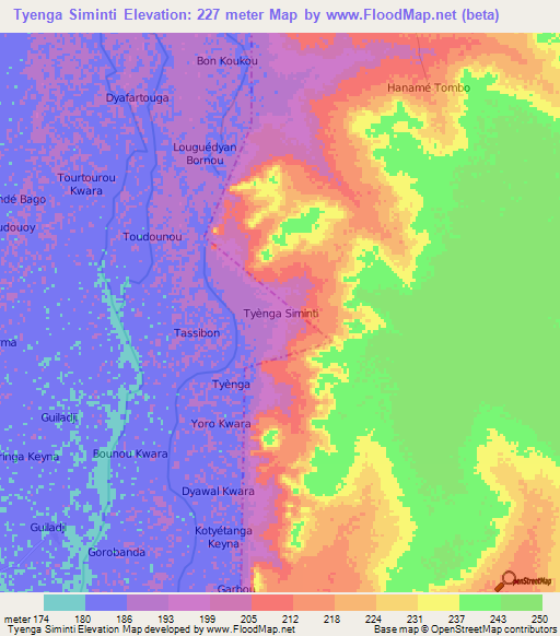 Tyenga Siminti,Niger Elevation Map