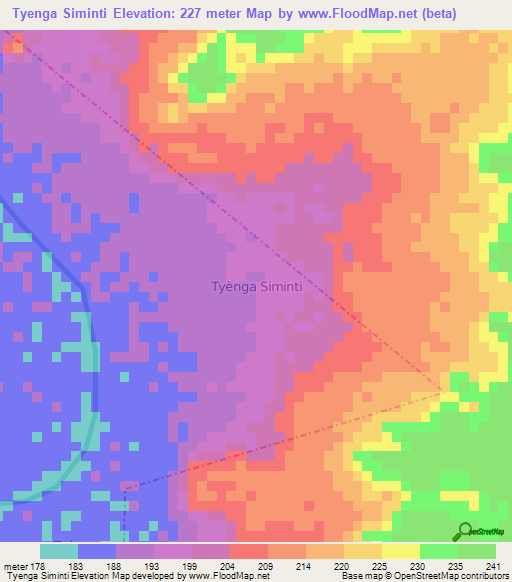 Tyenga Siminti,Niger Elevation Map