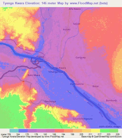 Tyenga Kwara,Niger Elevation Map