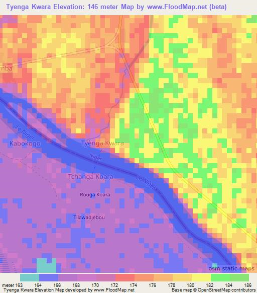 Tyenga Kwara,Niger Elevation Map