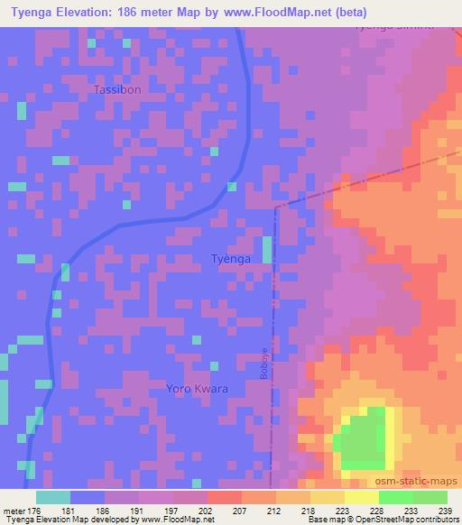 Tyenga,Niger Elevation Map