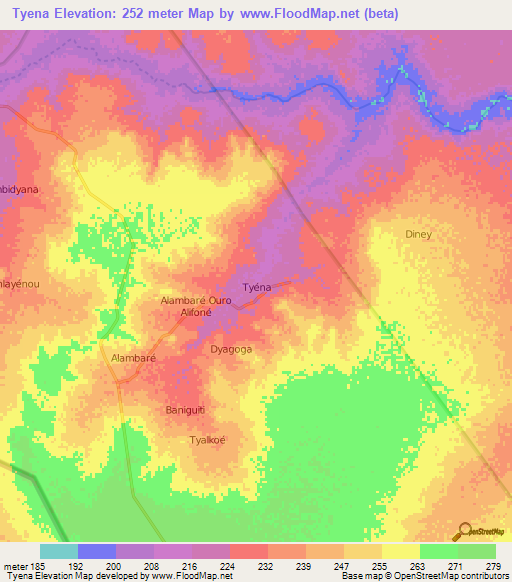 Tyena,Niger Elevation Map