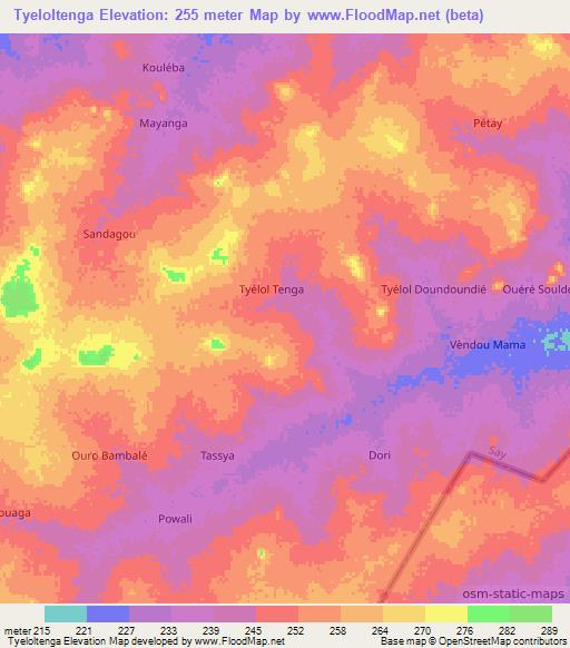 Tyeloltenga,Niger Elevation Map