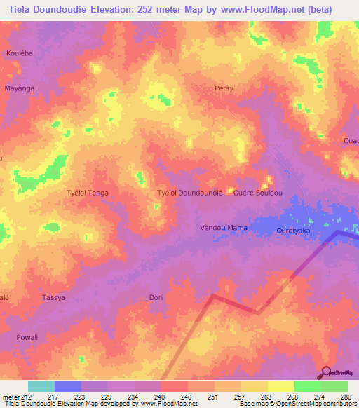 Tiela Doundoudie,Niger Elevation Map