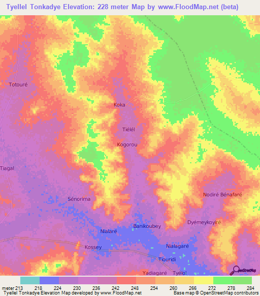 Tyellel Tonkadye,Niger Elevation Map