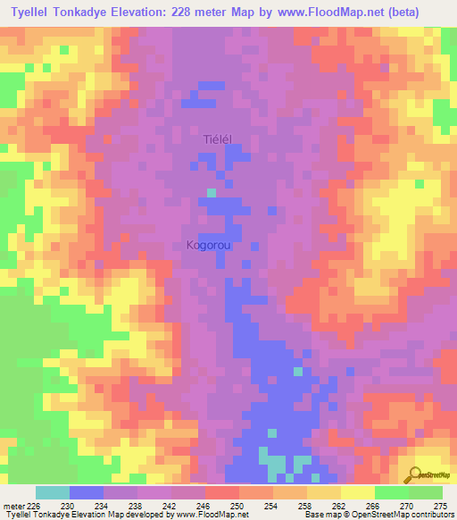 Tyellel Tonkadye,Niger Elevation Map