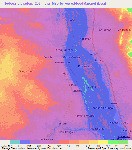 Tiedoga,Niger Elevation Map