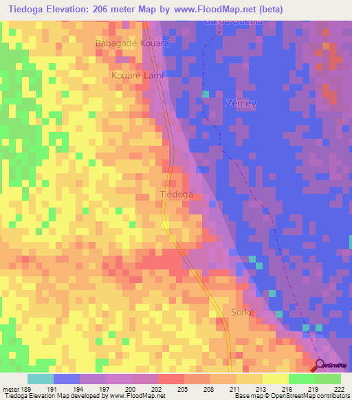 Tiedoga,Niger Elevation Map