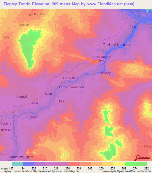 Tiaptey Tondo,Niger Elevation Map