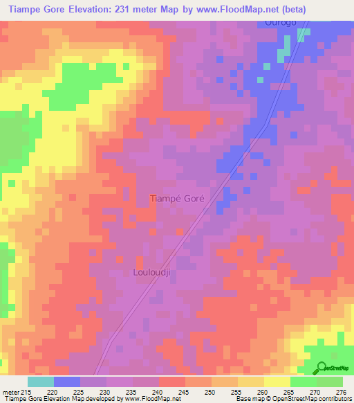 Tiampe Gore,Niger Elevation Map