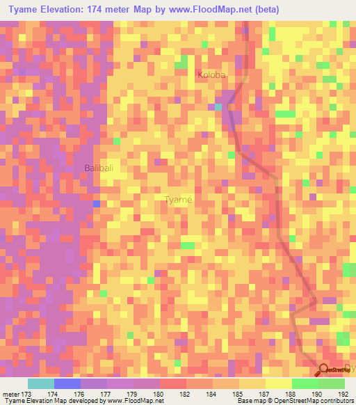 Tyame,Niger Elevation Map