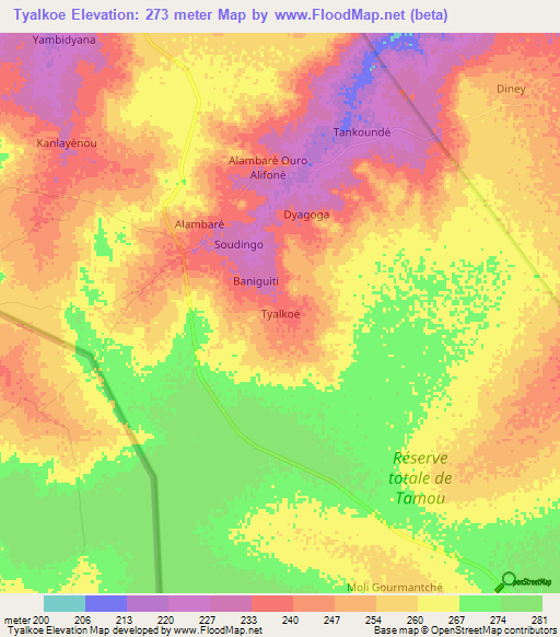 Tyalkoe,Niger Elevation Map