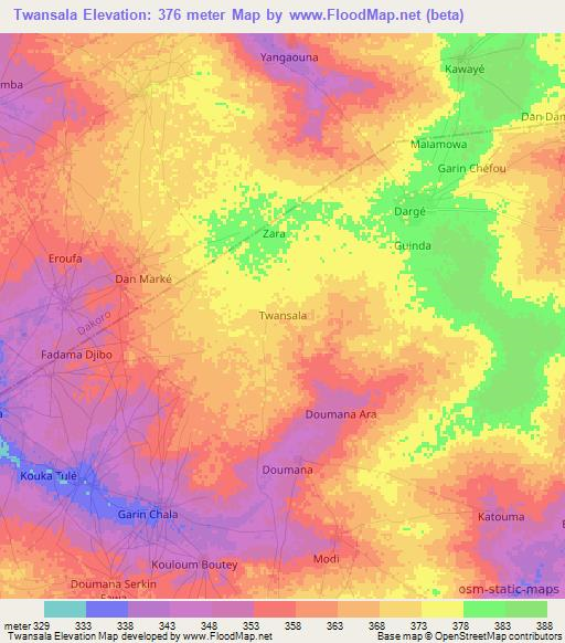 Twansala,Niger Elevation Map