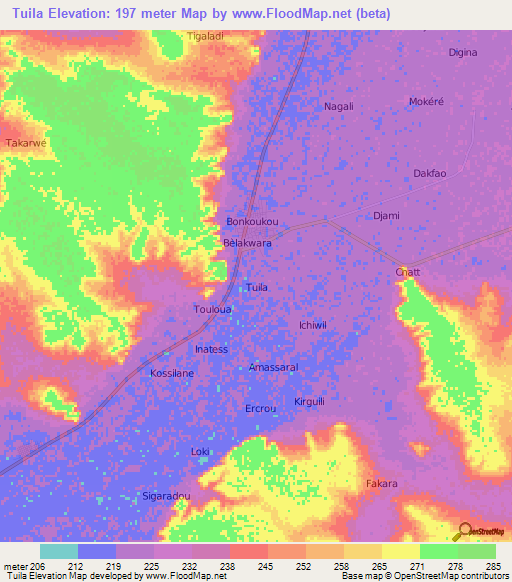 Tuila,Niger Elevation Map