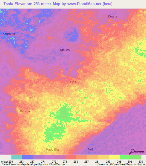 Tsola,Niger Elevation Map