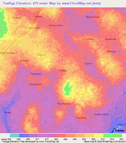 Tsalliga,Niger Elevation Map