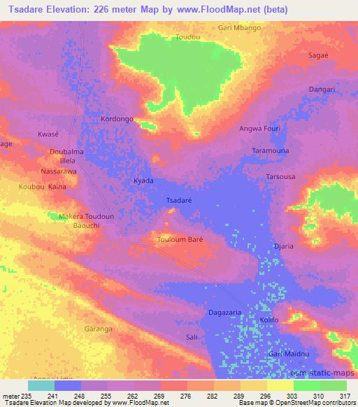 Tsadare,Niger Elevation Map