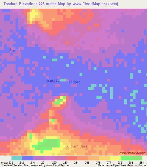 Tsadare,Niger Elevation Map