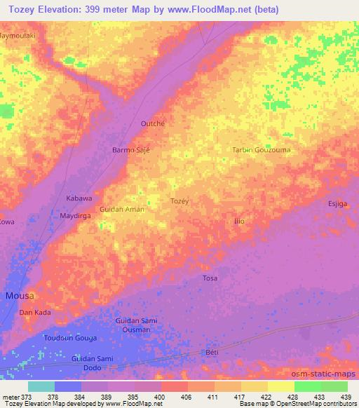 Tozey,Niger Elevation Map