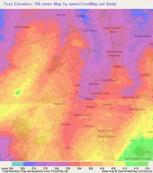 Toza,Niger Elevation Map