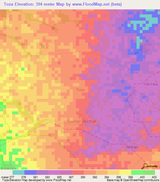 Toza,Niger Elevation Map