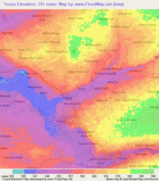 Touza,Niger Elevation Map