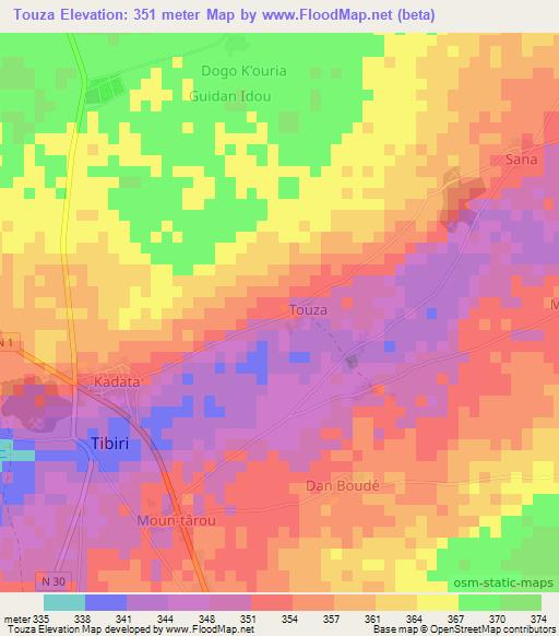 Touza,Niger Elevation Map