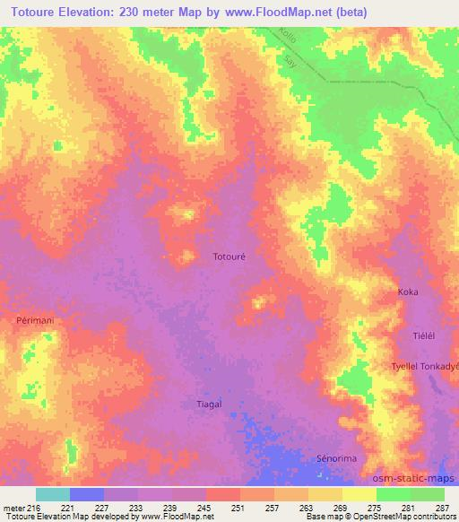 Totoure,Niger Elevation Map