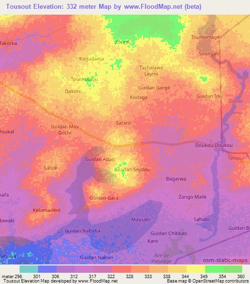 Tousout,Niger Elevation Map