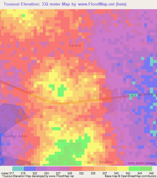 Tousout,Niger Elevation Map