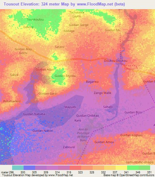 Tousout,Niger Elevation Map