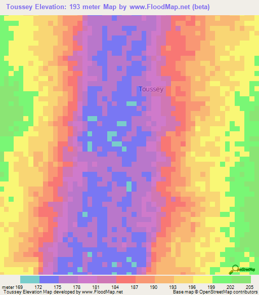 Toussey,Niger Elevation Map