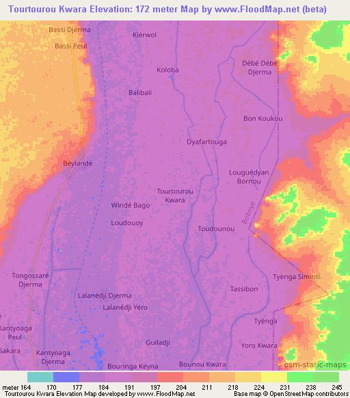 Tourtourou Kwara,Niger Elevation Map