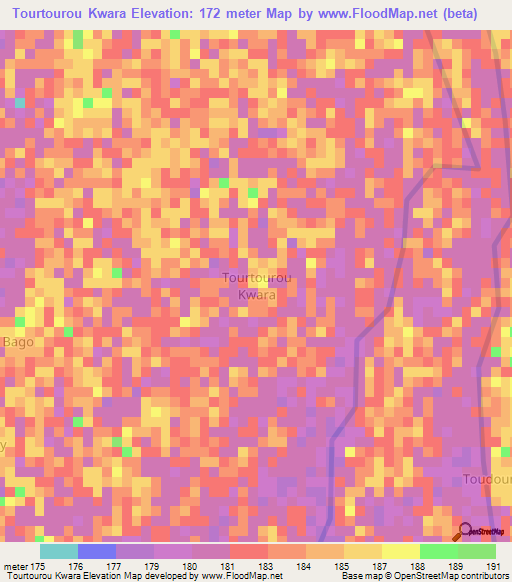 Tourtourou Kwara,Niger Elevation Map