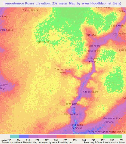 Touroutourou-Koara,Niger Elevation Map