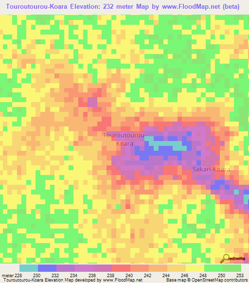 Touroutourou-Koara,Niger Elevation Map